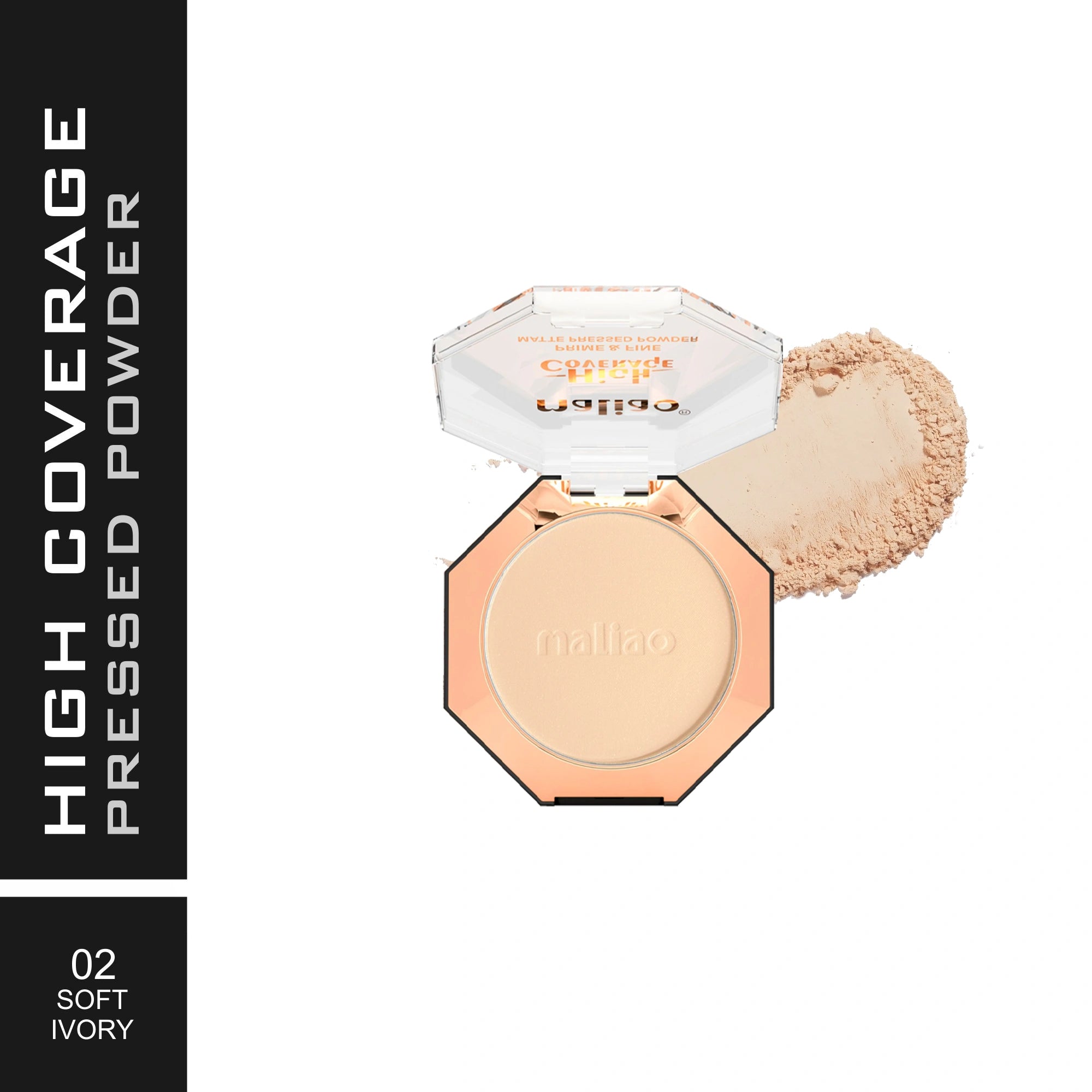 Maliao High Coverage Prime & Fine Matte Pressed Powder - Long-Lasting Compact Powder for Flawless Skin